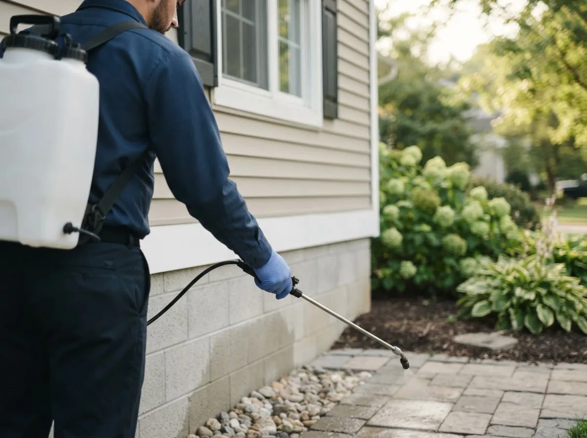 Pest control technician inspecting a home in Raritan, IL